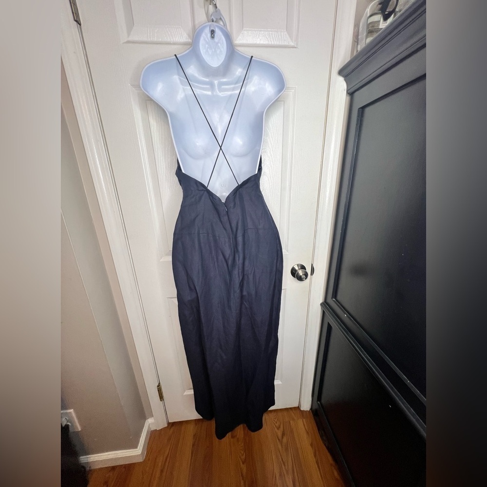 NWOT Fame and Partners US 4 The Jami Dress Midi Strappy Tulip Hem Navy Blue AU 8 - Picture 3 of 16